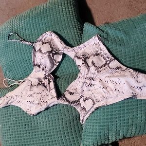 White Reptile Print Cutout Swimsuit